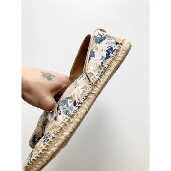 RAG & BONE Georgie Floral Canvas Leather Flat Slip On Espadrille Flats, Size 37 - Picture 7 of 14